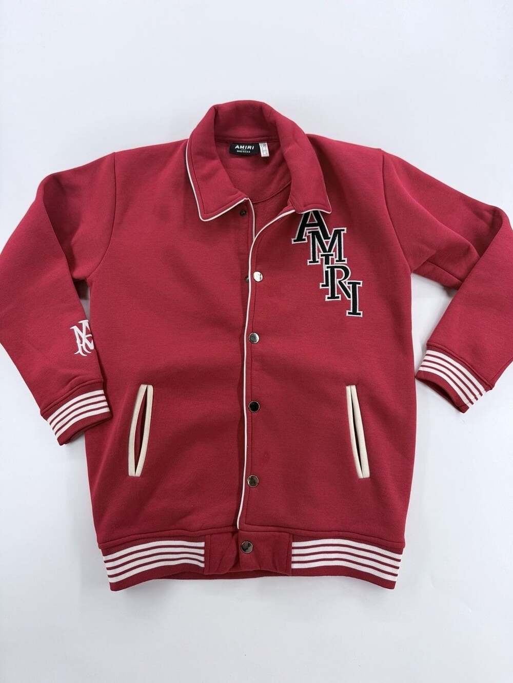 AMIRI Varsity Jacket Red White Piping Large Made in USA Embroidered Logo